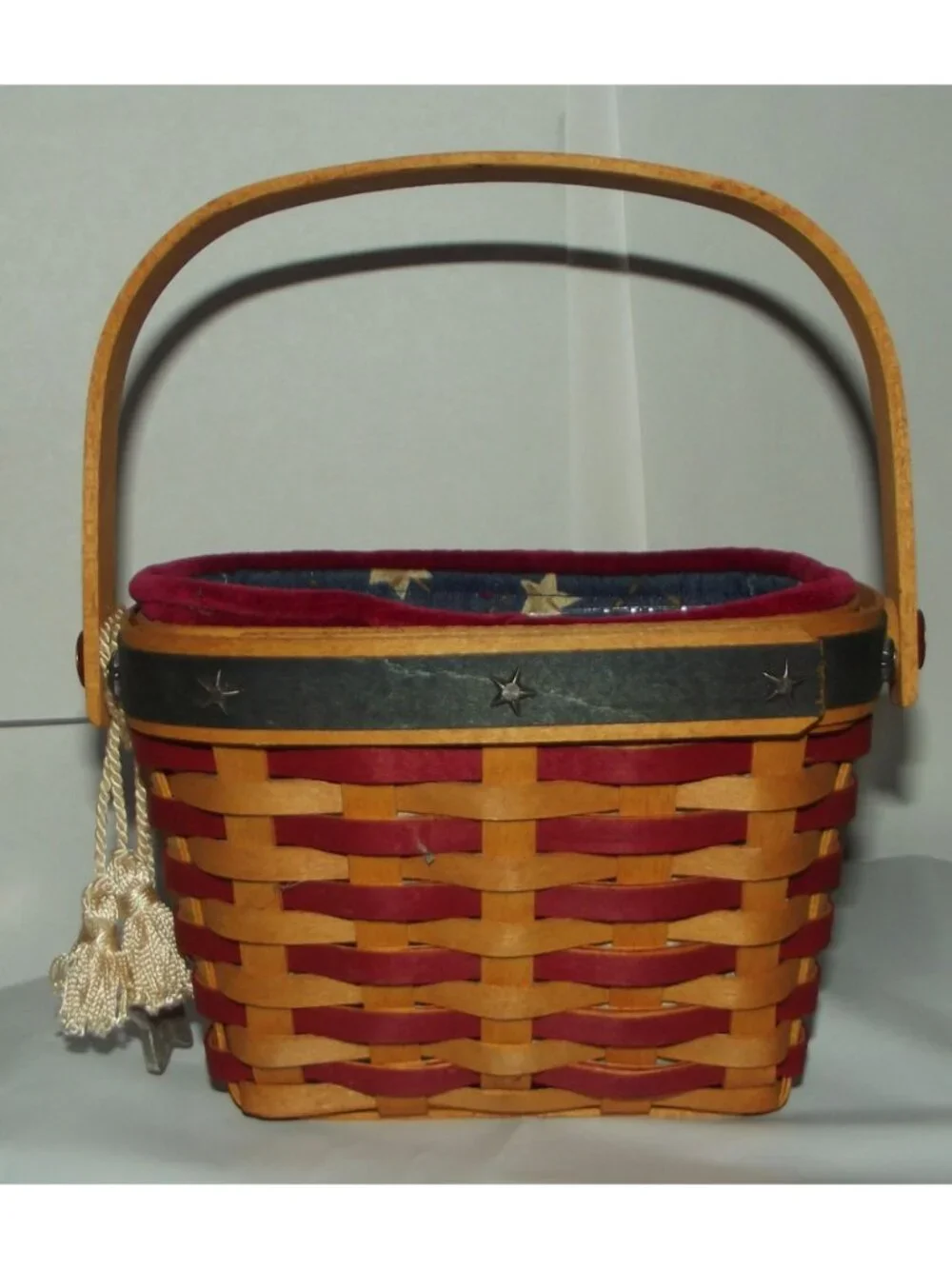 Longaberger 2001 Combo 4th July Inaugural Basket Liner Protector Tie On Stars 6